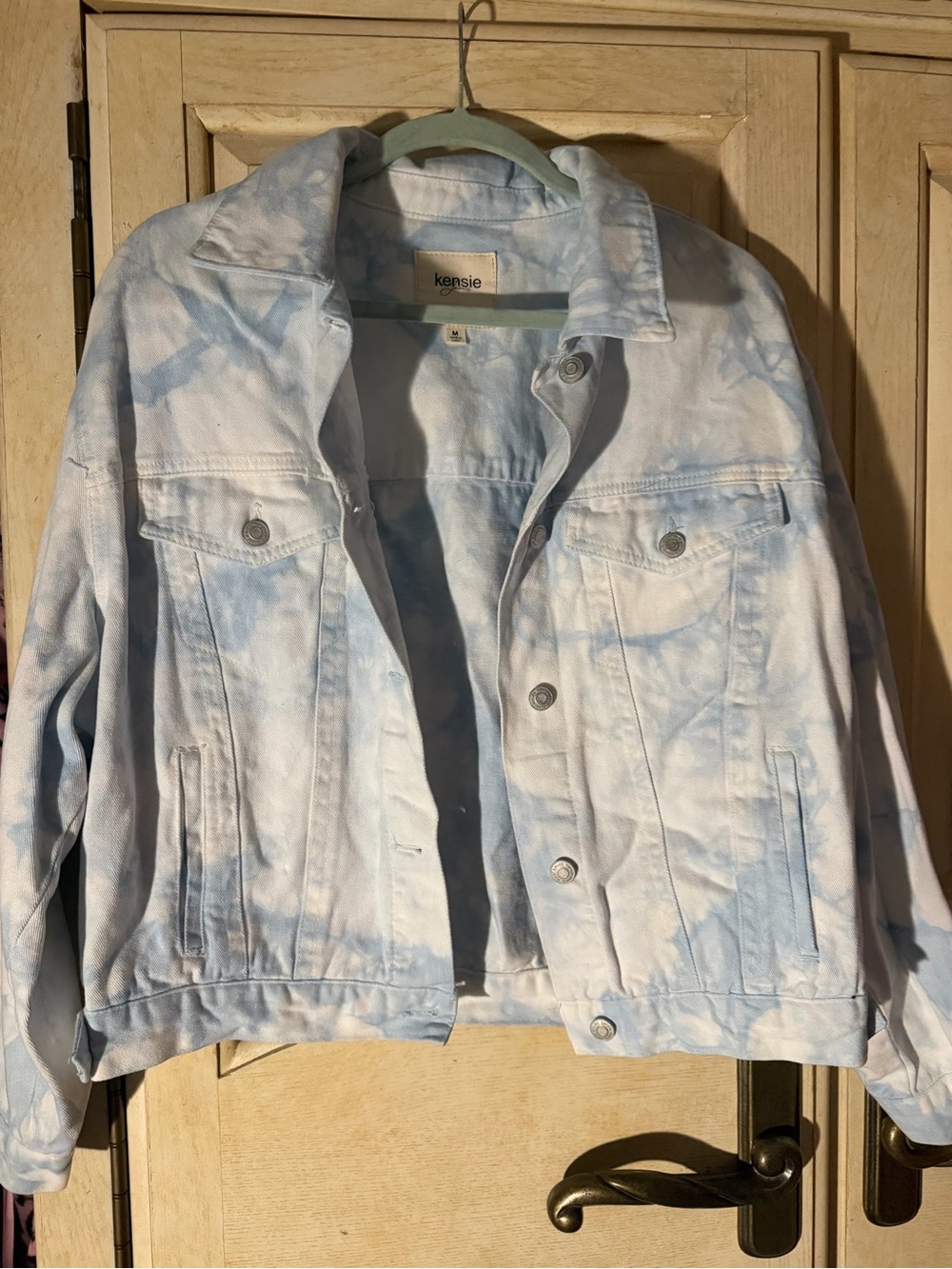 Kensie Pale Blue & White Tie-Dye Denim Jacket